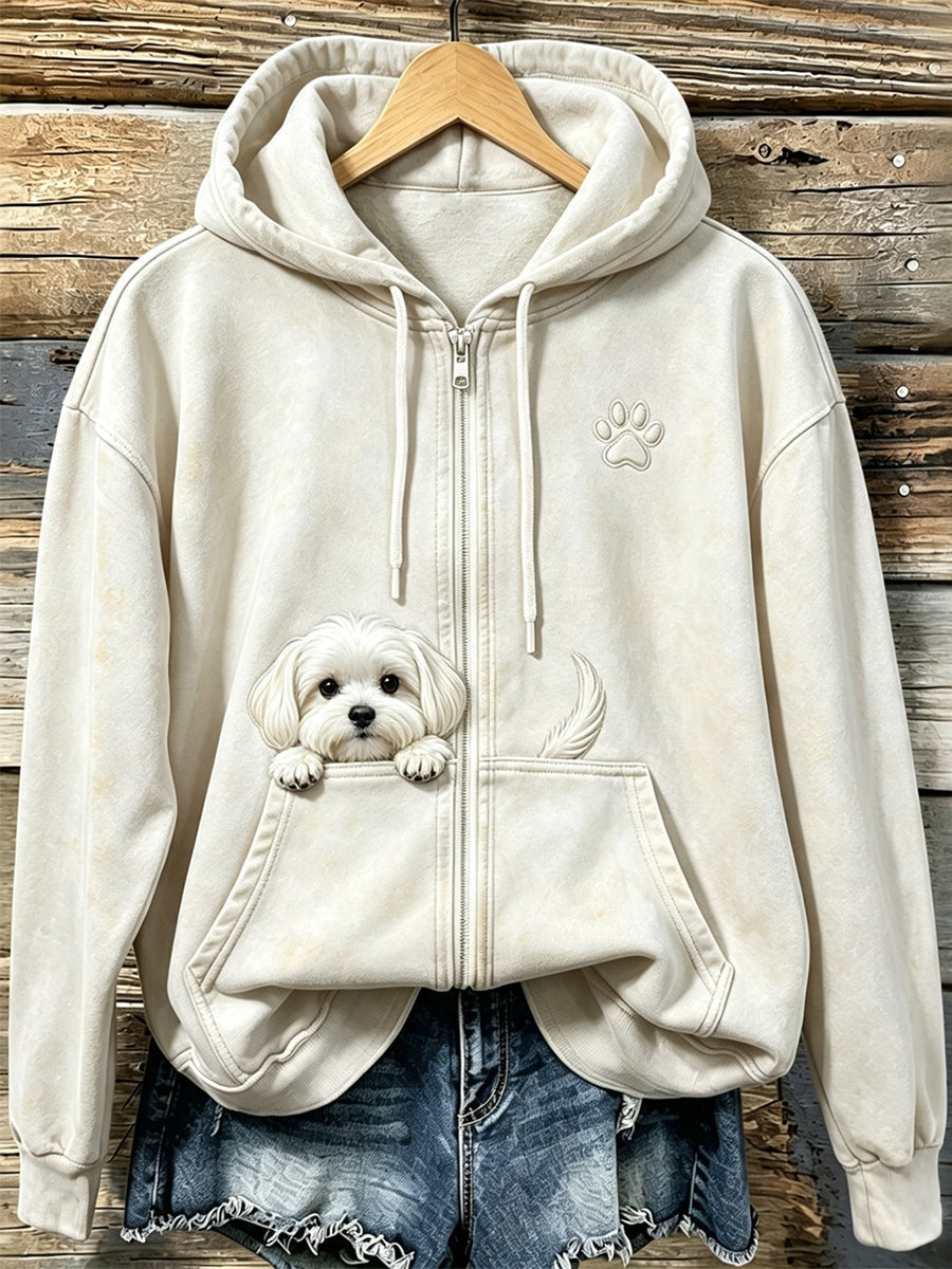Shelezi - Cómoda Sudadera Con Capucha Y Cremallera Con Estampado De Patitas