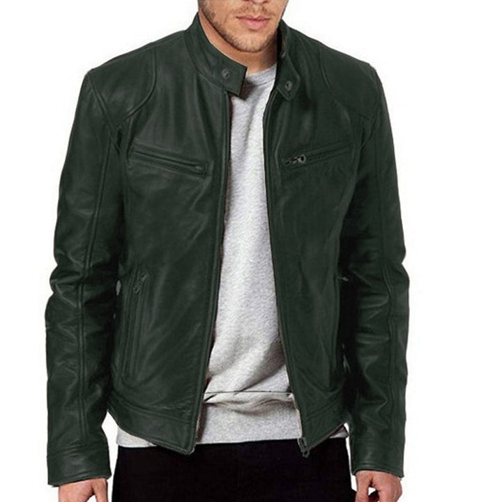 Emanual - Chaqueta de Cuero Con Cuello Alto y Cremallera