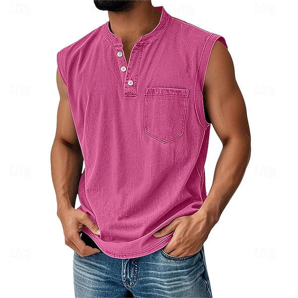 Latrell - Camiseta Sin Mangas Tipo Henley Con Bolsillo