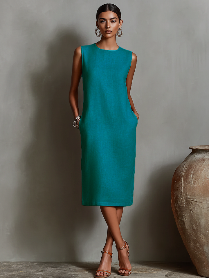 Katalina - Vestido Recto De Lino Con Bolsillos